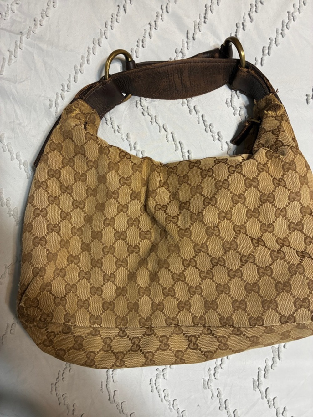 Gucci Beige and Brown Monogram Hobo Bag